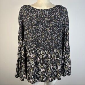 ❤️ VENUS Black Floral Blouse with Pink and Yellow Details L